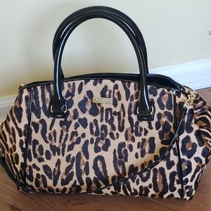 Kate Spade Animal Print Satchel with Glossy Black Leather Handles